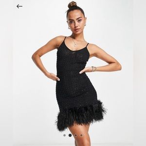 Miss Selfrige cami dress with faux feather